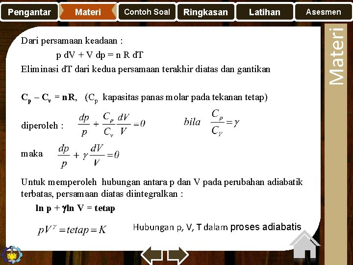 Materi Contoh Soal Ringkasan Latihan Dari persamaan keadaan : p d. V + V