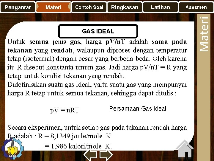 Materi Contoh Soal Ringkasan Latihan Asesmen GAS IDEAL Untuk semua jenis gas, harga p.