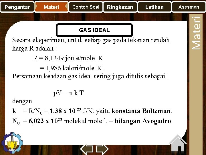 Materi Contoh Soal Ringkasan Latihan GAS IDEAL Secara eksperimen, untuk setiap gas pada tekanan