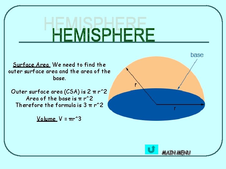 Surface Area We need to find the outer surface area and the area of