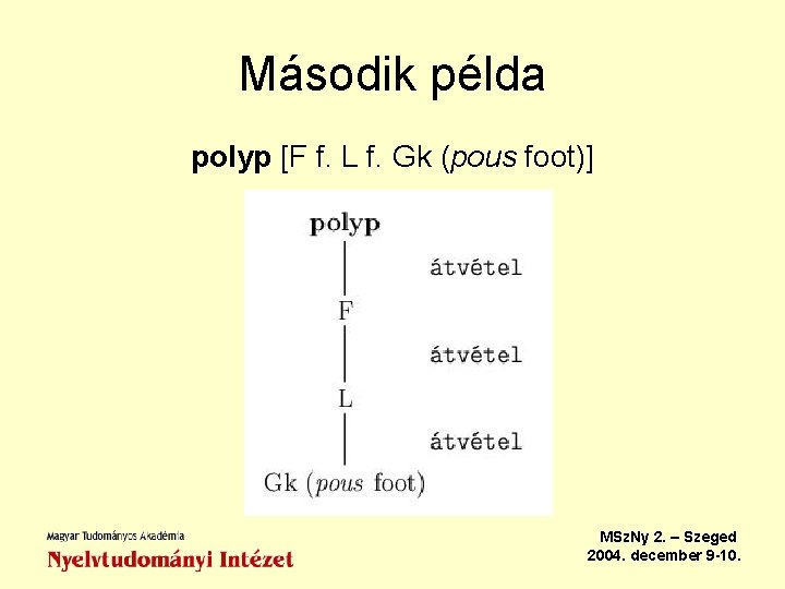 Második példa polyp [F f. L f. Gk (pous foot)] MSz. Ny 2. –