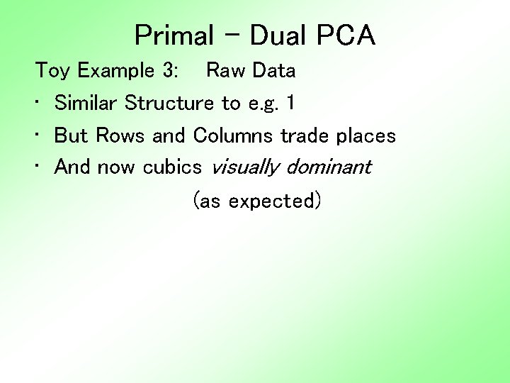 Primal - Dual PCA Toy Example 3: Raw Data • Similar Structure to e.