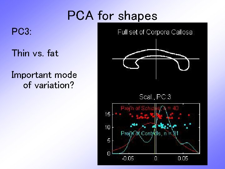 PCA for shapes PC 3: Thin vs. fat Important mode of variation? 