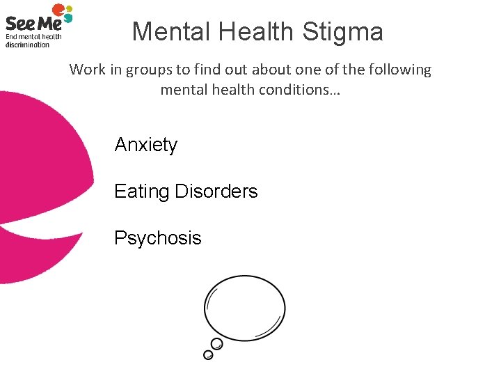  Mental Health Stigma Work in groups to find out about one of the