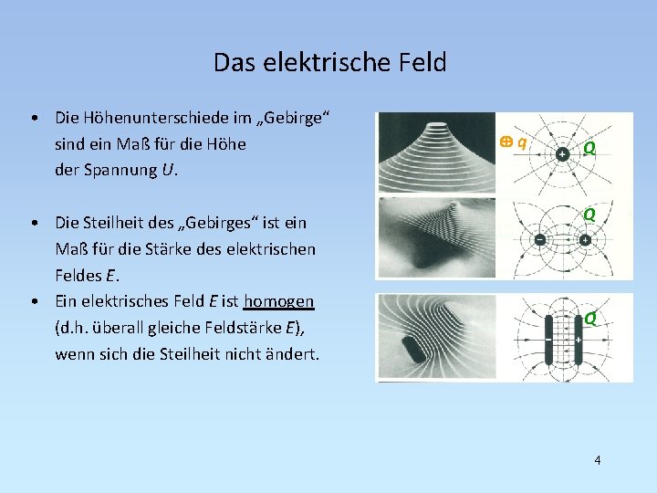 Das elektrische Feld • Die Höhenunterschiede im „Gebirge“ sind ein Maß für die Höhe