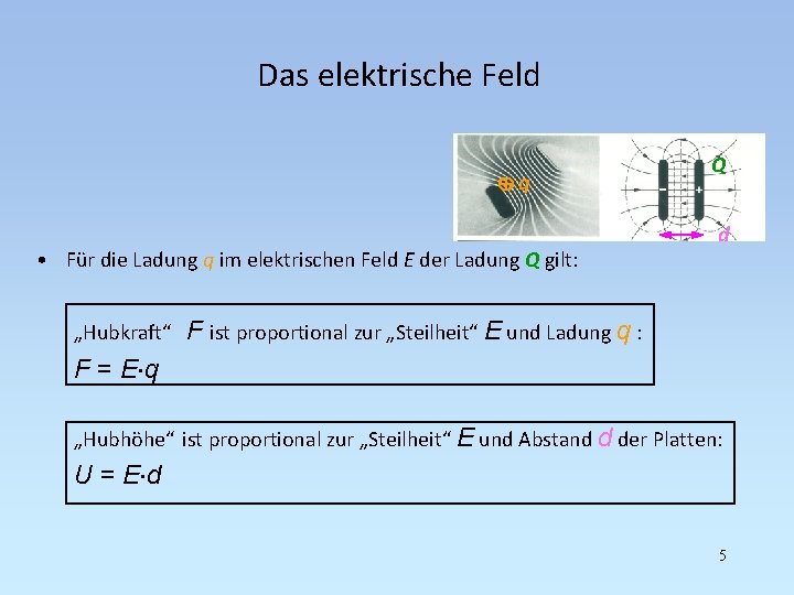 Das elektrische Feld Å q • Für die Ladung q im elektrischen Feld E