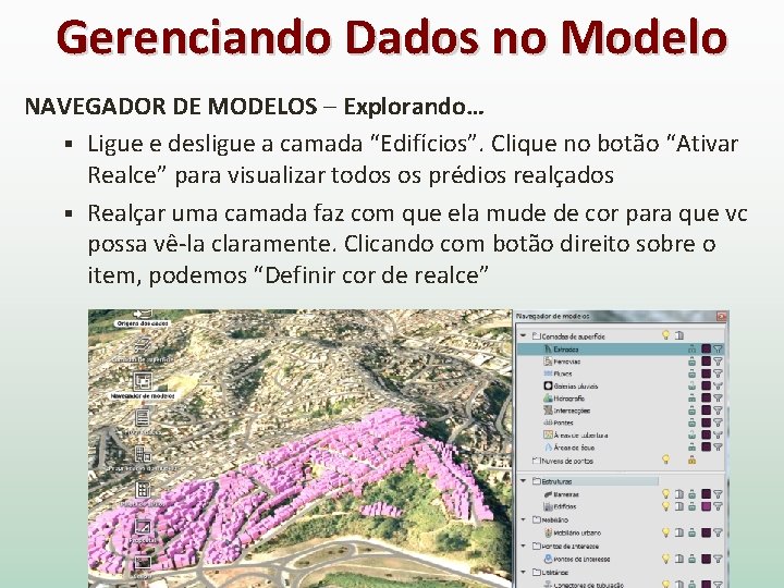 Gerenciando Dados no Modelo NAVEGADOR DE MODELOS – Explorando… § Ligue e desligue a