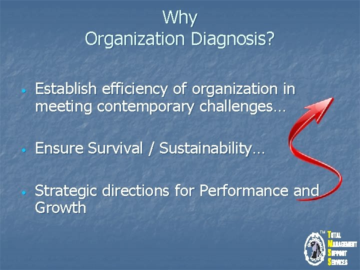 Why Organization Diagnosis? • • • Establish efficiency of organization in meeting contemporary challenges…