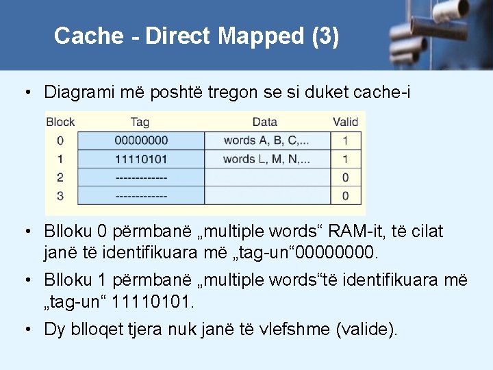 Cache - Direct Mapped (3) • Diagrami më poshtë tregon se si duket cache-i