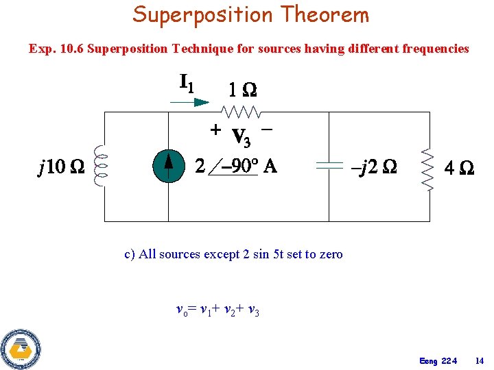 Superposition Theorem Exp. 10. 6 Superposition Technique for sources having different frequencies c) All