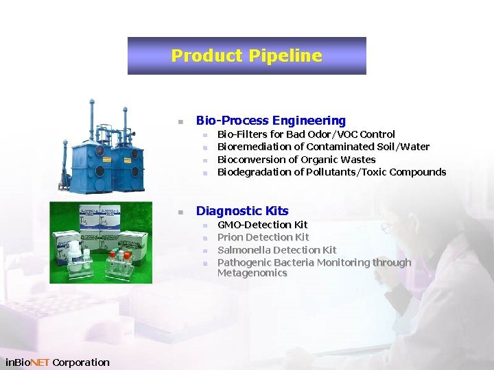 Product Pipeline n Bio-Process Engineering n n n Diagnostic Kits n n in. Bio.