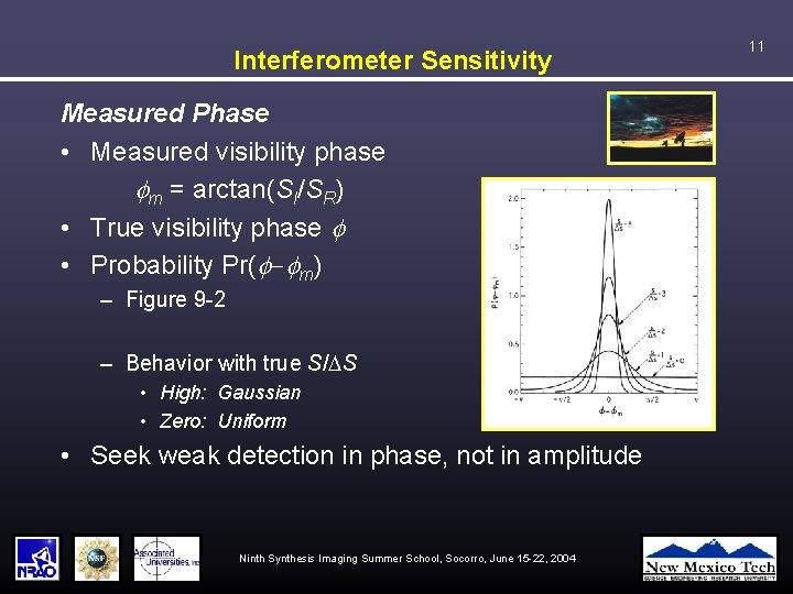 Interferometer Sensitivity Measured Phase • Measured visibility phase fm = arctan(SI/SR) • True visibility