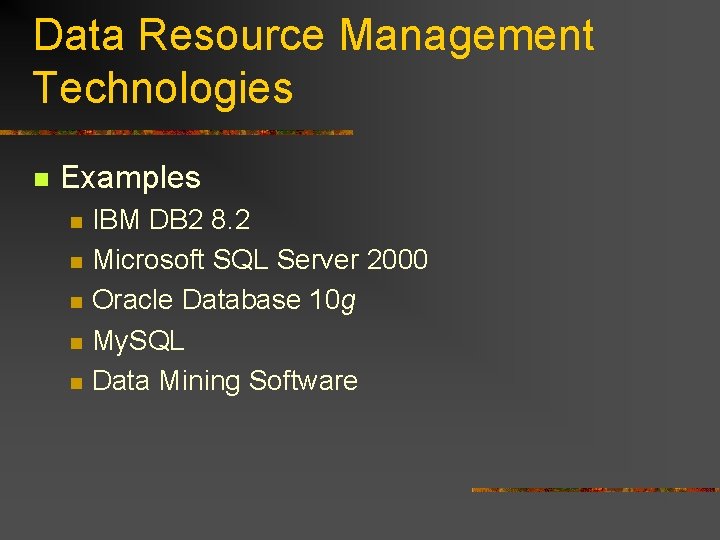 Data Resource Management Technologies n Examples n n n IBM DB 2 8. 2