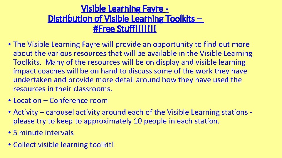 Visible Learning Fayre - Distribution of Visible Learning Toolkits – #Free Stuff!!!!!!! • The