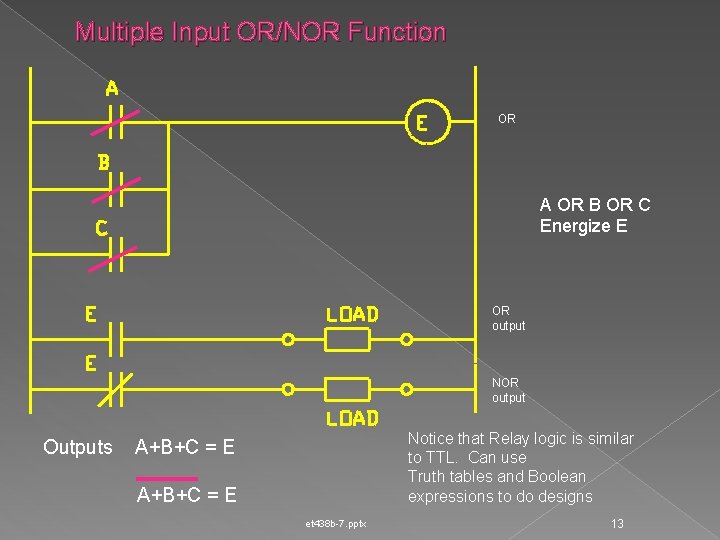 Multiple Input OR/NOR Function OR A OR B OR C Energize E OR output