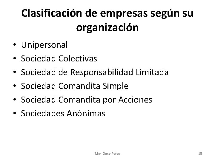 Clasificación de empresas según su organización • • • Unipersonal Sociedad Colectivas Sociedad de