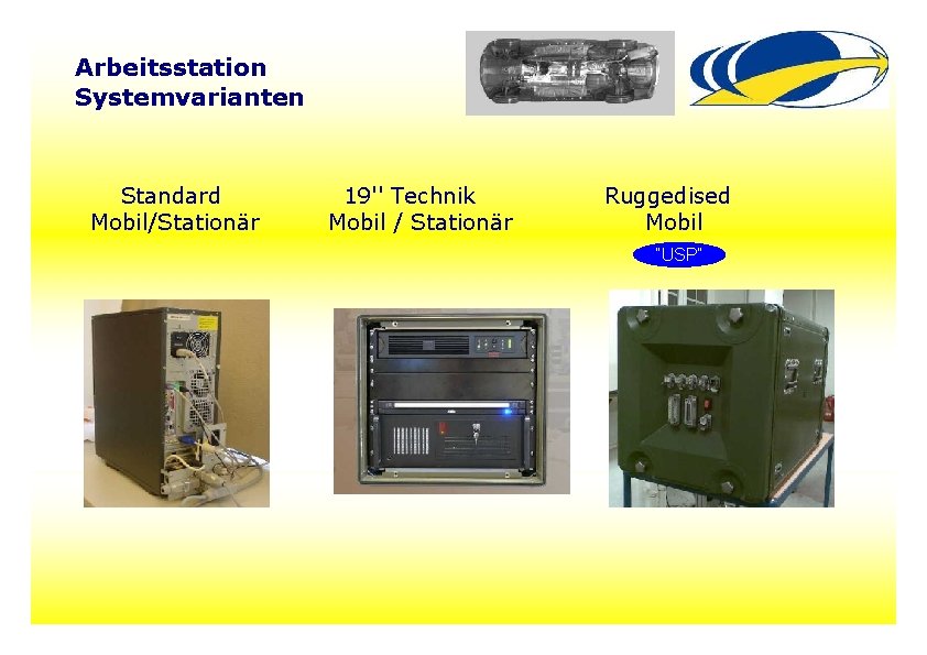 Arbeitsstation Systemvarianten Standard Mobil/Stationär 19'' Technik Mobil / Stationär Ruggedised Mobil ”USP“ 12 Arbeitsstation Systemvarianten Standard Mobil/Stationär 19'' Technik Mobil / Stationär Ruggedised Mobil ”USP“ 12