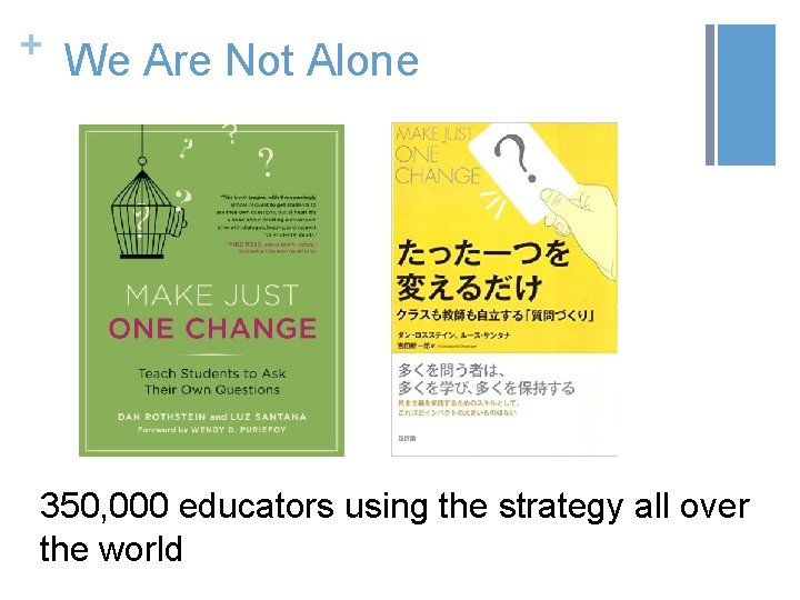 + We Are Not Alone 350, 000 educators using the strategy all over the