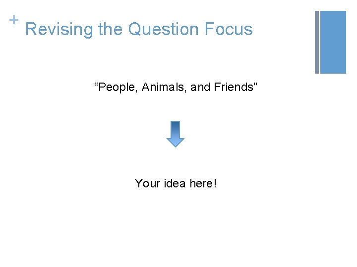 + Revising the Question Focus “People, Animals, and Friends” Your idea here! 