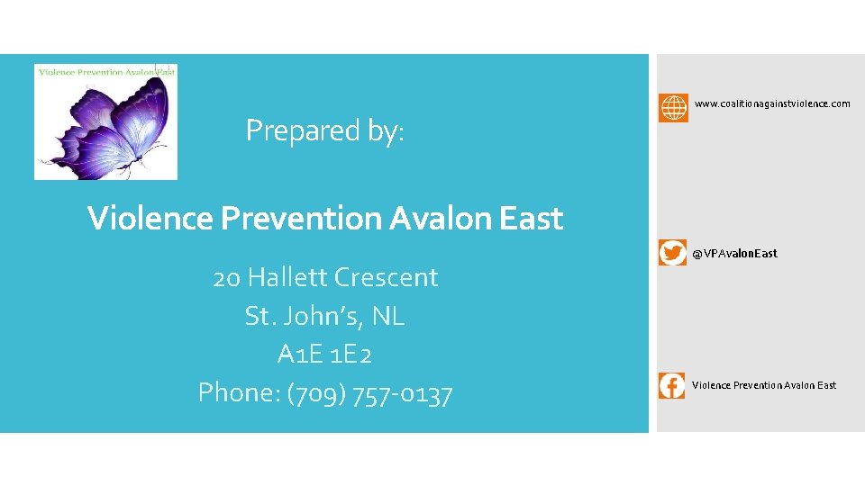 Prepared by: www. coalitionagainstviolence. com Violence Prevention Avalon East 20 Hallett Crescent St. John’s,