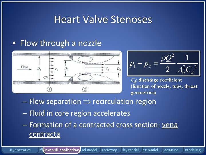 Heart Valve Stenoses • Flow through a nozzle Cd: discharge coefficient (function of nozzle,