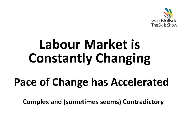 Labour Market is Constantly Changing Pace of Change has Accelerated Complex and (sometimes seems)