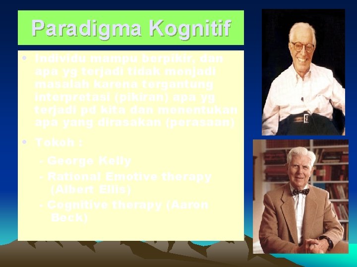 Paradigma Kognitif • Individu mampu berpikir, dan apa yg terjadi tidak menjadi masalah karena