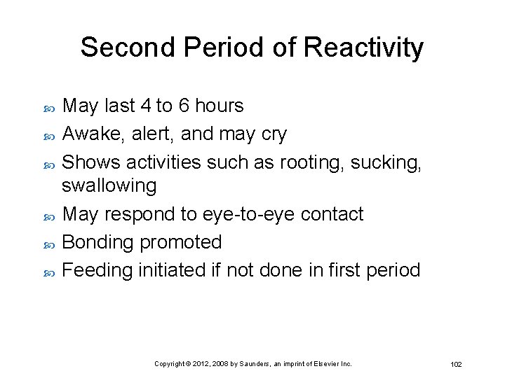 Second Period of Reactivity May last 4 to 6 hours Awake, alert, and may