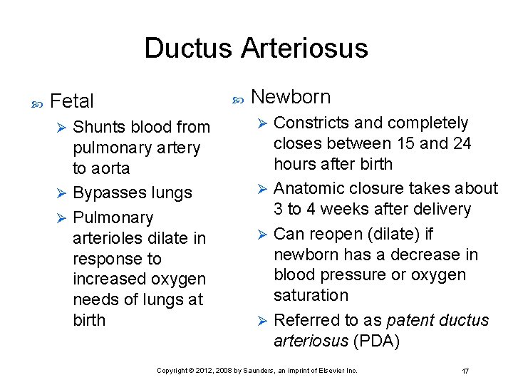 Ductus Arteriosus Fetal Shunts blood from pulmonary artery to aorta Ø Bypasses lungs Ø