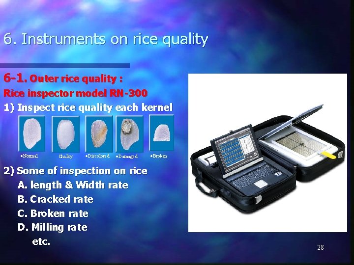 6. Instruments on rice quality 6 -1. Outer rice quality : Rice inspector model