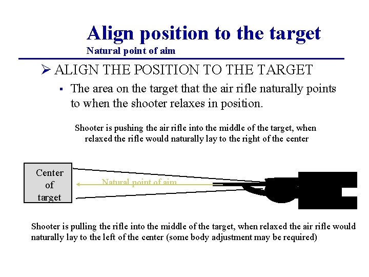 Align position to the target Natural point of aim Ø ALIGN THE POSITION TO