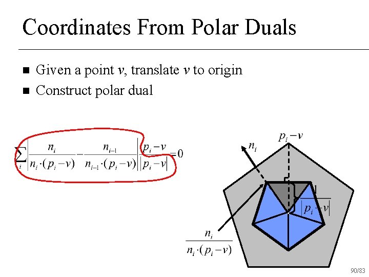 Coordinates From Polar Duals n n Given a point v, translate v to origin