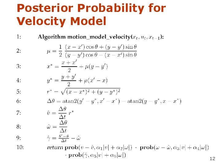 Posterior Probability for Velocity Model 12 