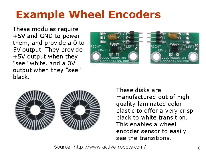 Example Wheel Encoders These modules require +5 V and GND to power them, and