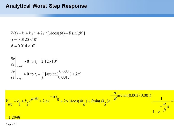 Analytical Worst Step Response Page 11 
