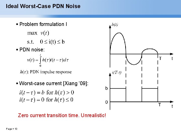 Ideal Worst-Case PDN Noise Problem formulation I PDN noise: Worst-case current [Xiang ’ 09]: