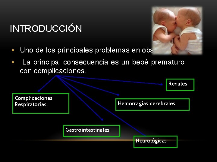 INTRODUCCIÓN • Uno de los principales problemas en obstetricia • La principal consecuencia es