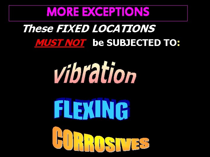 MORE EXCEPTIONS These FIXED LOCATIONS MUST NOT be SUBJECTED TO: 