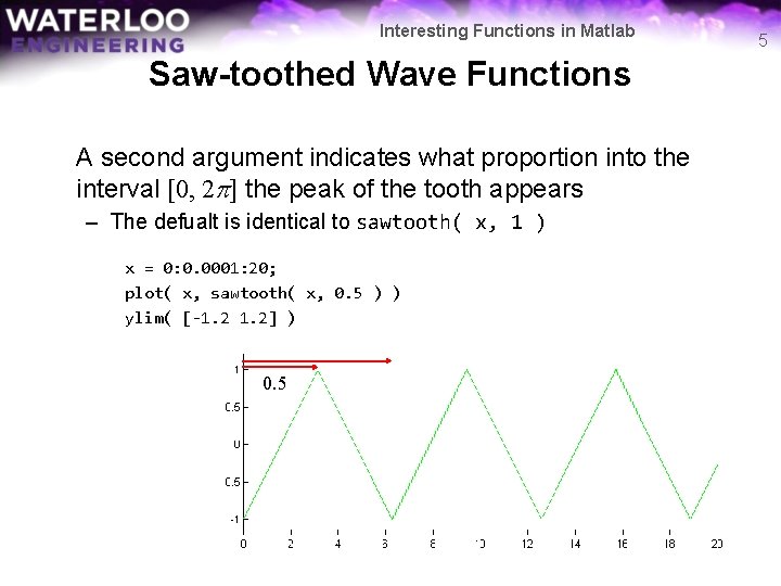Interesting Functions in Matlab Saw-toothed Wave Functions A second argument indicates what proportion into