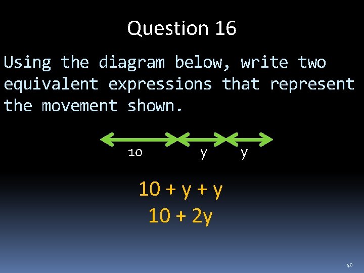 Question 16 Using the diagram below, write two equivalent expressions that represent the movement