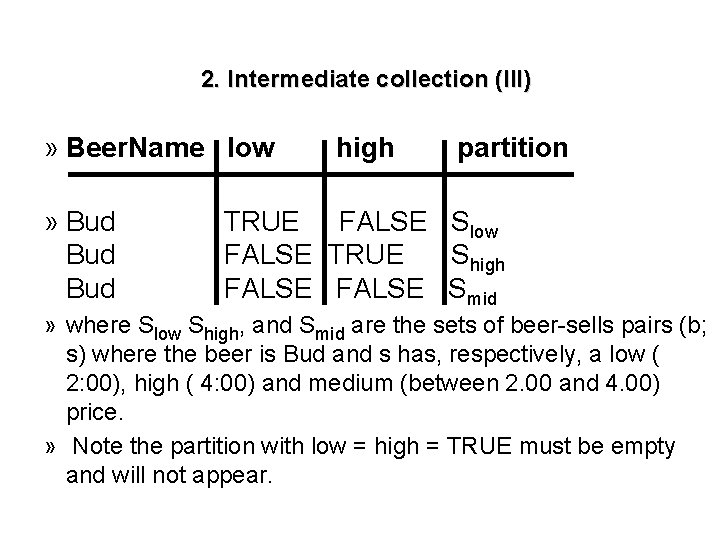 2. Intermediate collection (III) » Beer. Name low » Bud Bud high partition TRUE