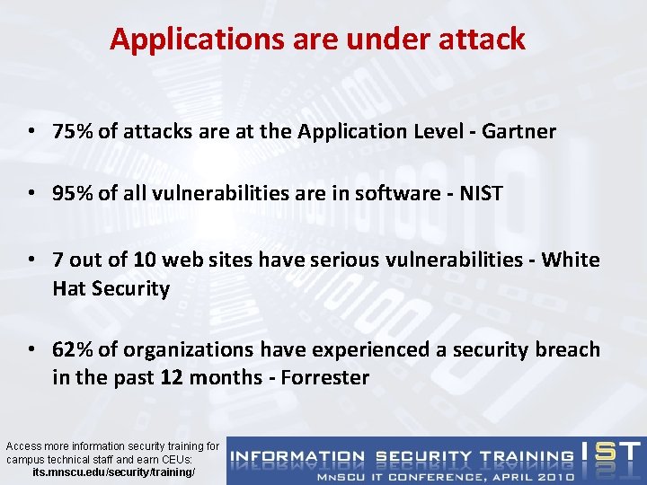 Applications are under attack • 75% of attacks are at the Application Level -