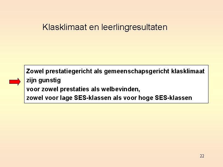 Klasklimaat en leerlingresultaten Zowel prestatiegericht als gemeenschapsgericht klasklimaat zijn gunstig voor zowel prestaties als