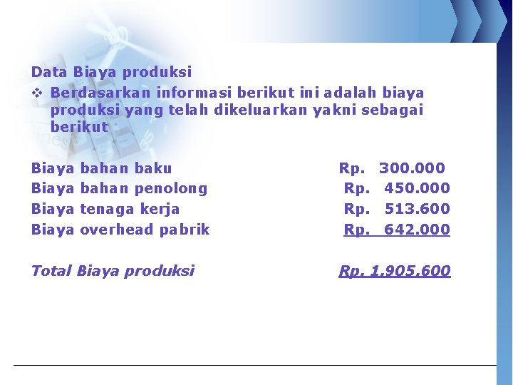Data Biaya produksi v Berdasarkan informasi berikut ini adalah biaya produksi yang telah dikeluarkan