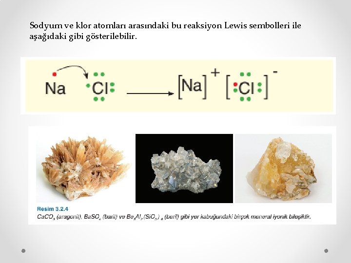 Sodyum ve klor atomları arasındaki bu reaksiyon Lewis sembolleri ile aşağıdaki gibi gösterilebilir. 