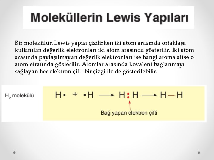 Bir molekülün Lewis yapısı çizilirken iki atom arasında ortaklaşa kullanılan değerlik elektronları iki atom