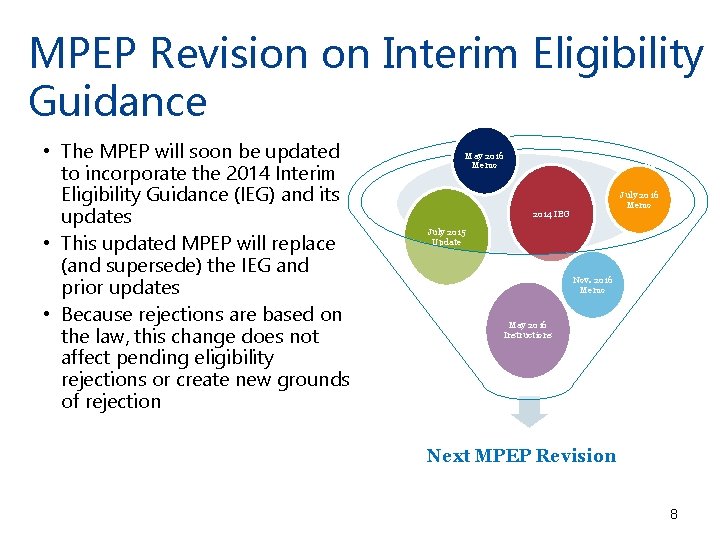 MPEP Revision on Interim Eligibility Guidance • The MPEP will soon be updated to