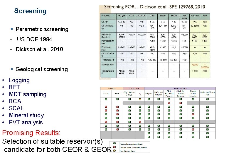 Screening § Parametric screening - US DOE 1984 - Dickson et al. 2010 §