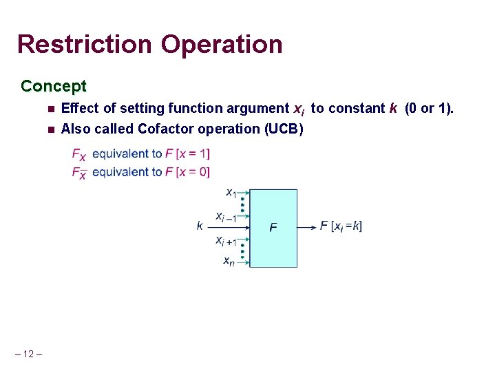 Restriction Operation Concept – 12 – n Effect of setting function argument xi to