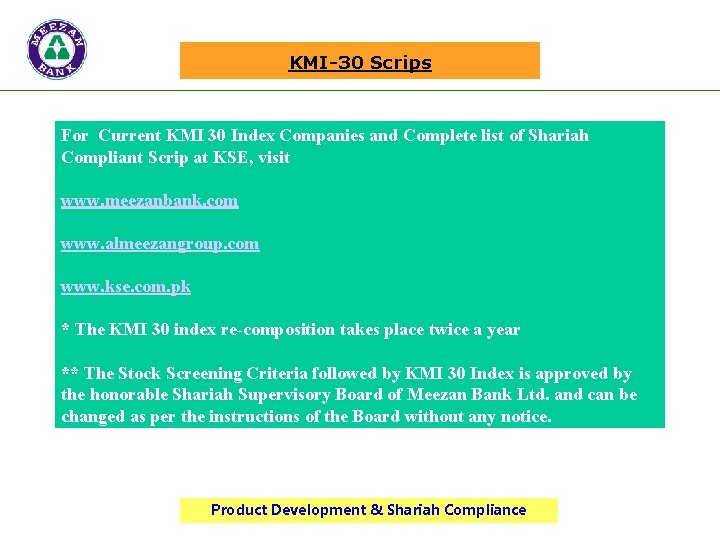 KMI-30 Scrips For Current KMI 30 Index Companies and Complete list of Shariah Compliant